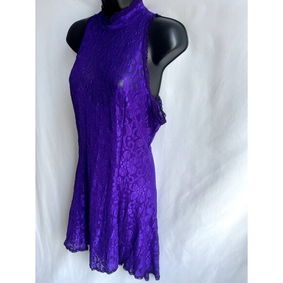 Vintage New Concept Purple Lace Overlay Mini Dress Fit n Flare Size L Retro Cute - Picture 4 of 10